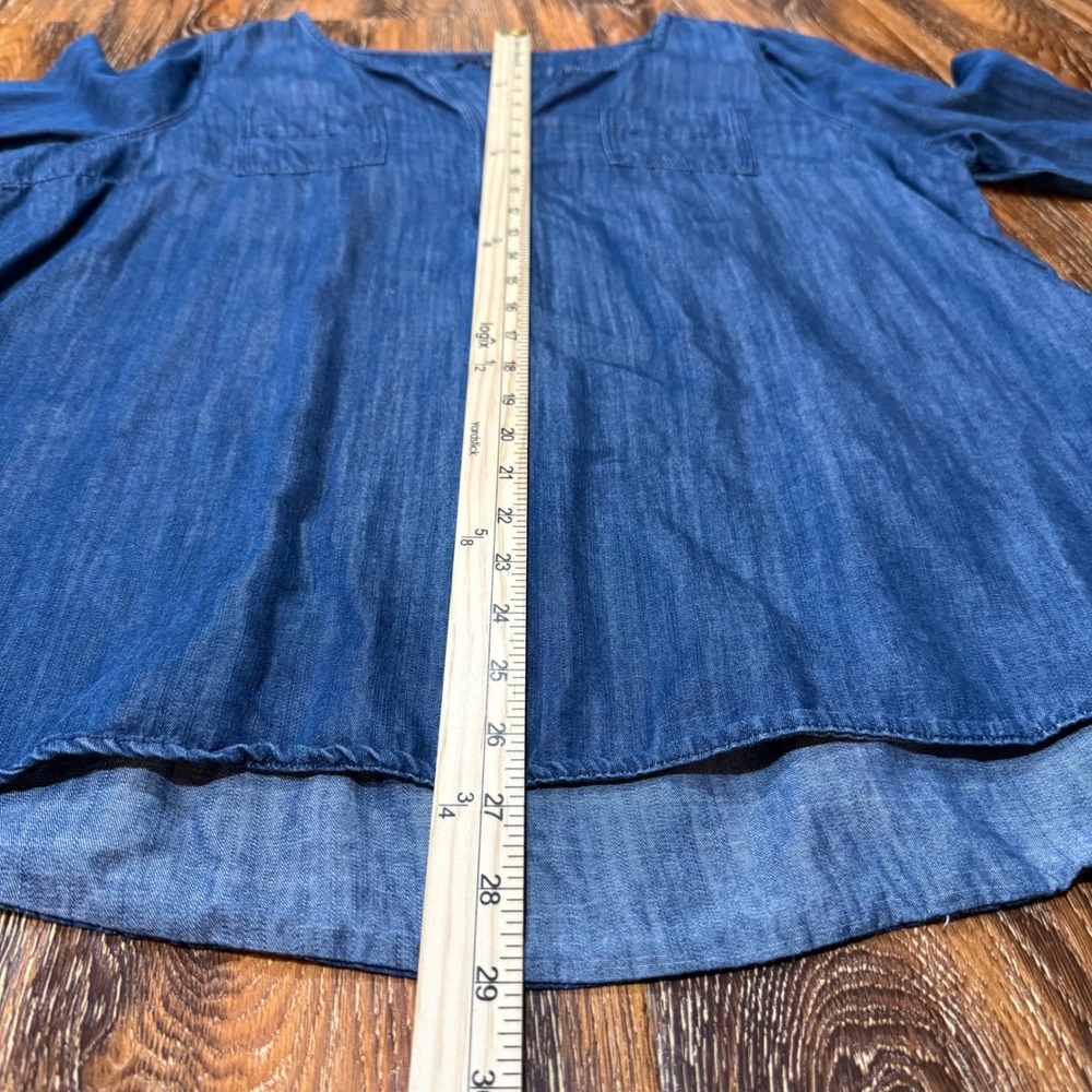 Lane Bryant Blue Denim Popover Blouse Long Sleeve Split Neck Top Womens 14/16 - Picture 5 of 6